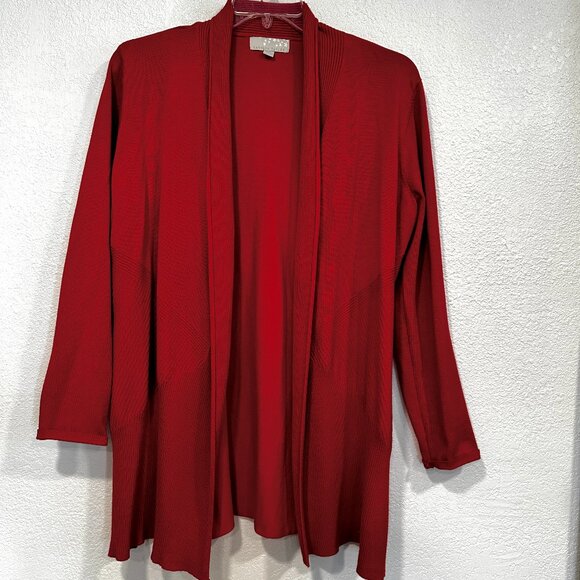 Carolyn Taylor Open Front Cardigan Sweater Red Long Sleeves Soft Stretch Size XL - Picture 1 of 7